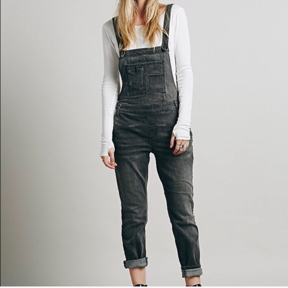 Free People Washed Denim Straight Leg Overall, 25